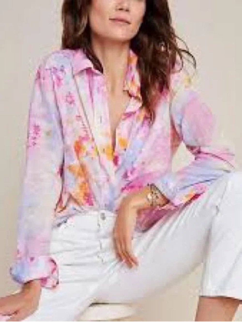NWOT Anthropologie Pilcro The Cate button-down tie-dye pattern shirt SMALL